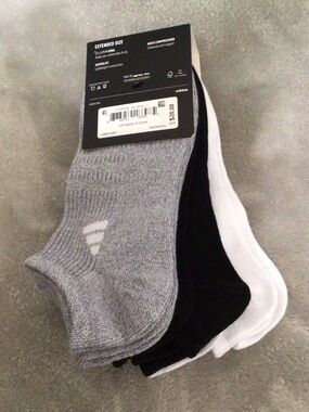 ADIDAS~Women’s 3-Pack No Show Athletic Socks – Gray,Black & White